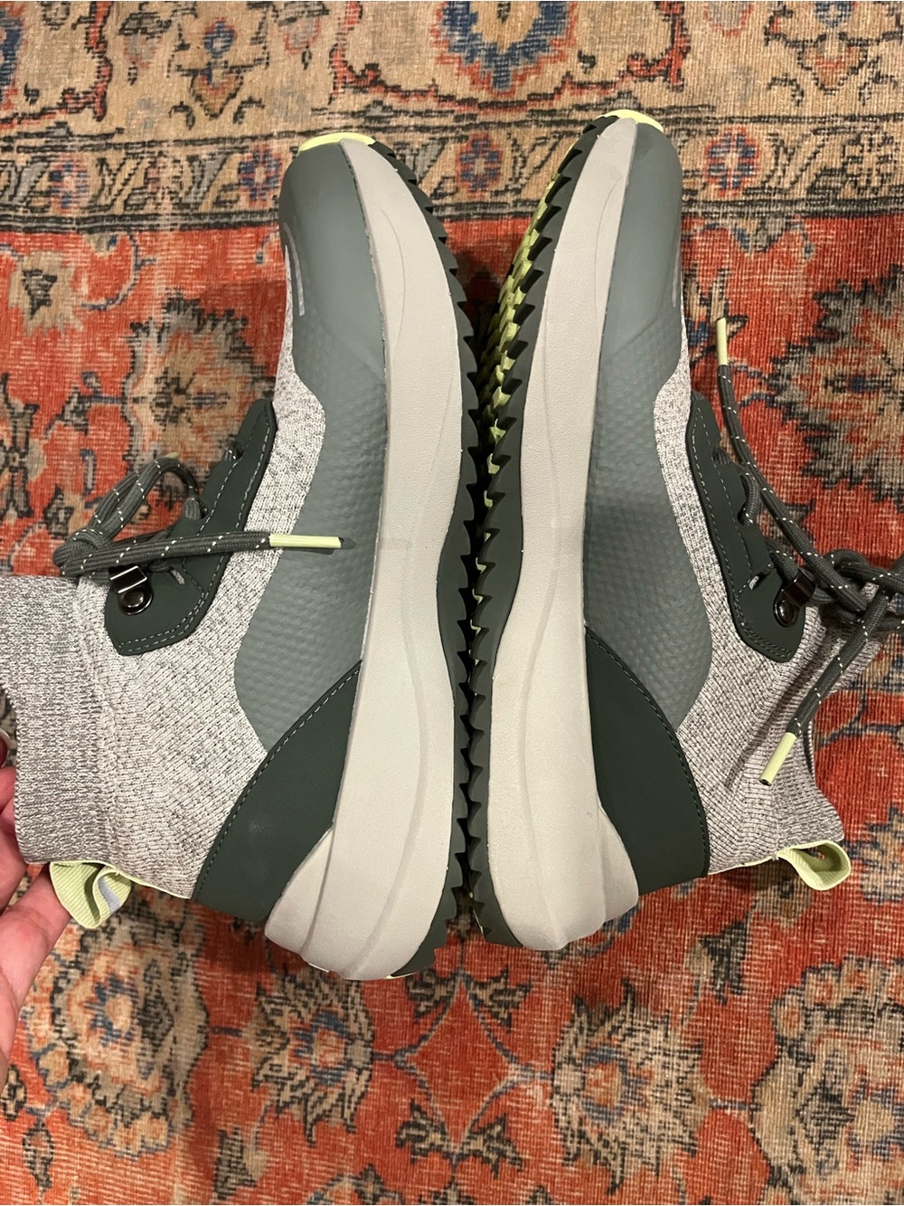 Vessi Grey Knit Ankle Boots with Olive and Lime Accents - Picture 5 of 14